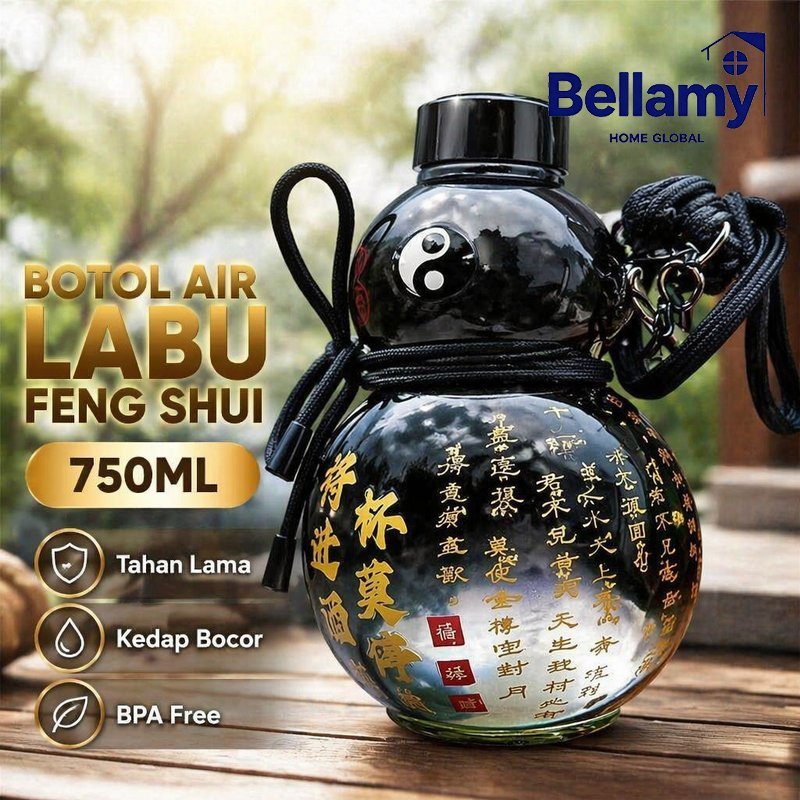 Botol Minum Labu Holo 750ml Botol Air Minum Plastik Food Grade Gaya Feng Shui Dengan Stiker