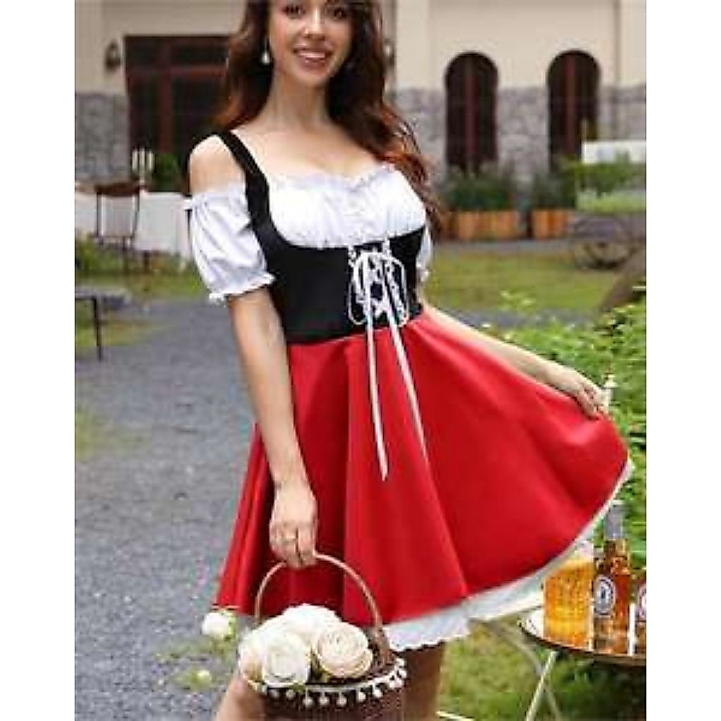 Classic Kawaii Red Bavarian Corset Ribbon Dress