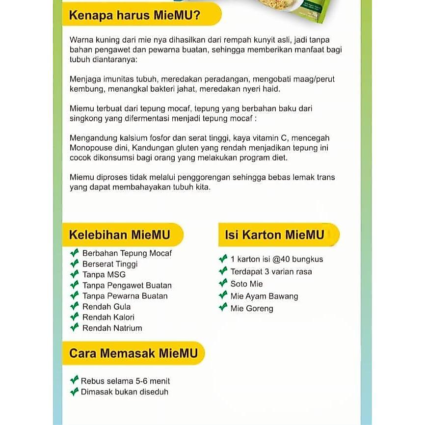 Miemu 1 Kardus Mie Sayur Mie Sehat Mie Diet Mie Vegan Free Gluten 70G 1 Kardus - Isi 40 Pcs Terlaris