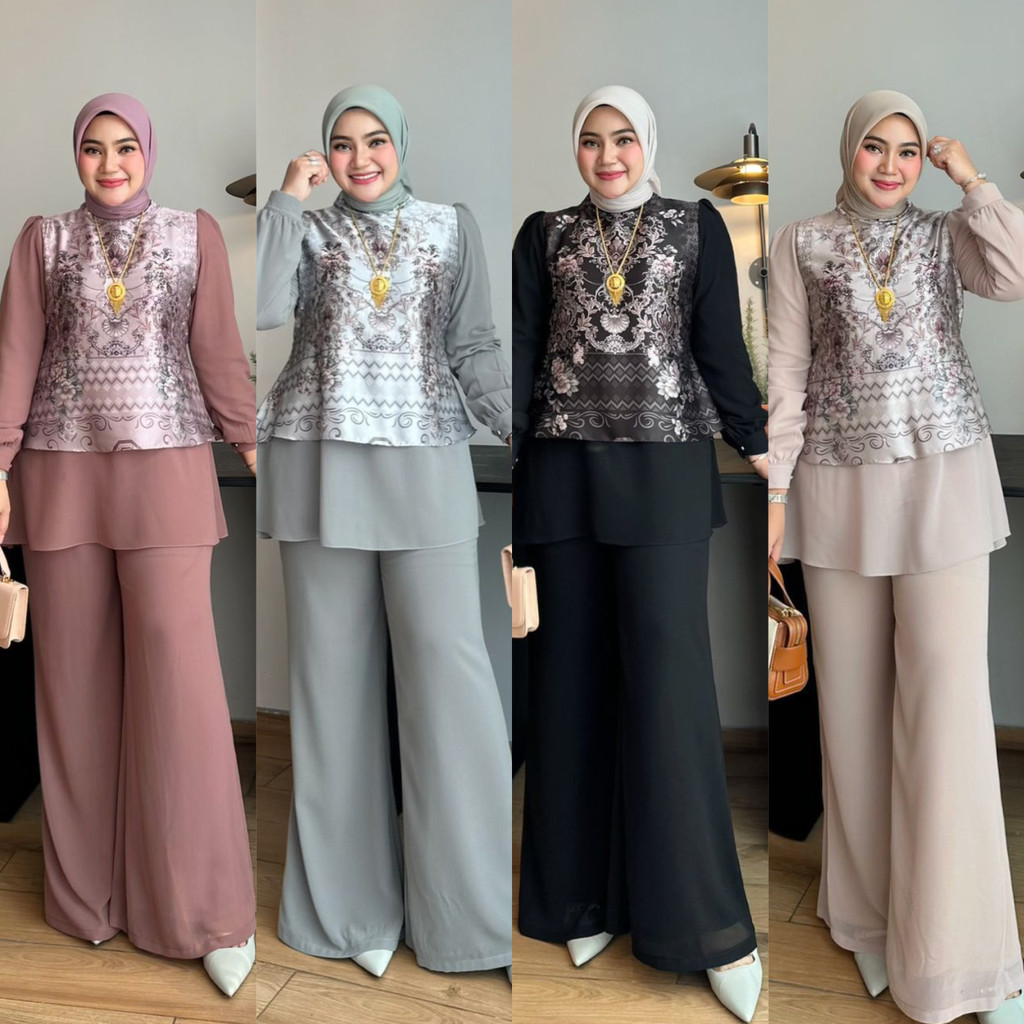 ARISTA SET (atasan dan celana ) BY IRNA GALERY IRNA EMERALD READY SIAP KIRIM