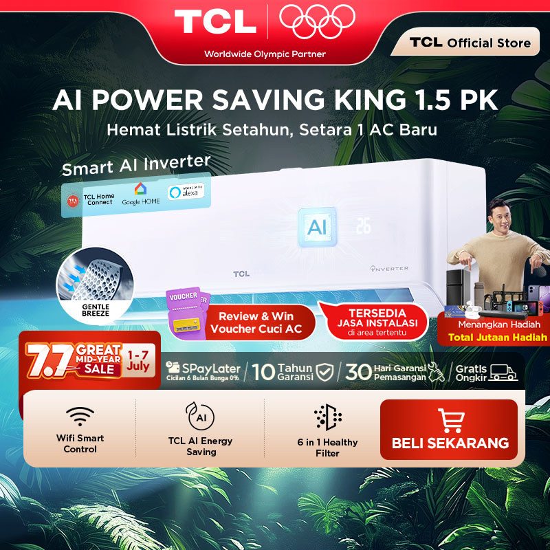 TCL AC AI Inverter Pro Wi-Fi 1.5 PK - Power Saving - Smart Home Control - Gentle Cool - Healthy Filt