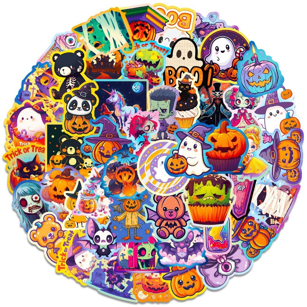 

50pcs Halloween Pumpkin Bat Castle Graffiti Sticker DIY Laptops Water Bottles Phones Decorative Stickers Perfect Gift for Kids