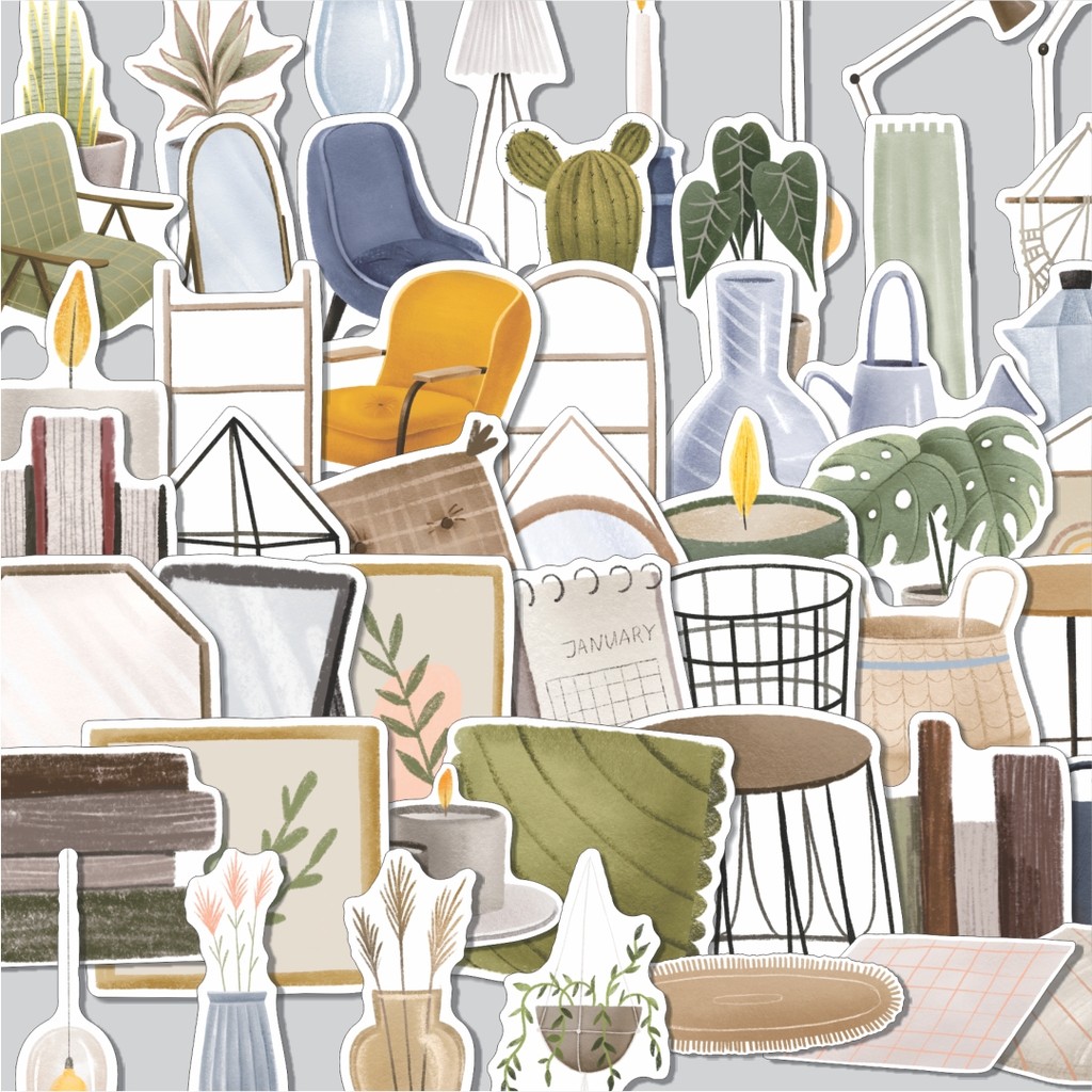 

Stiker Cutting Pack Stiker Aesthetic Cozy Home Interior [Interior Rumah] Isi 100Pcs Series Aesthetic Lucu Keren Untuk Koper Bahan Vynil