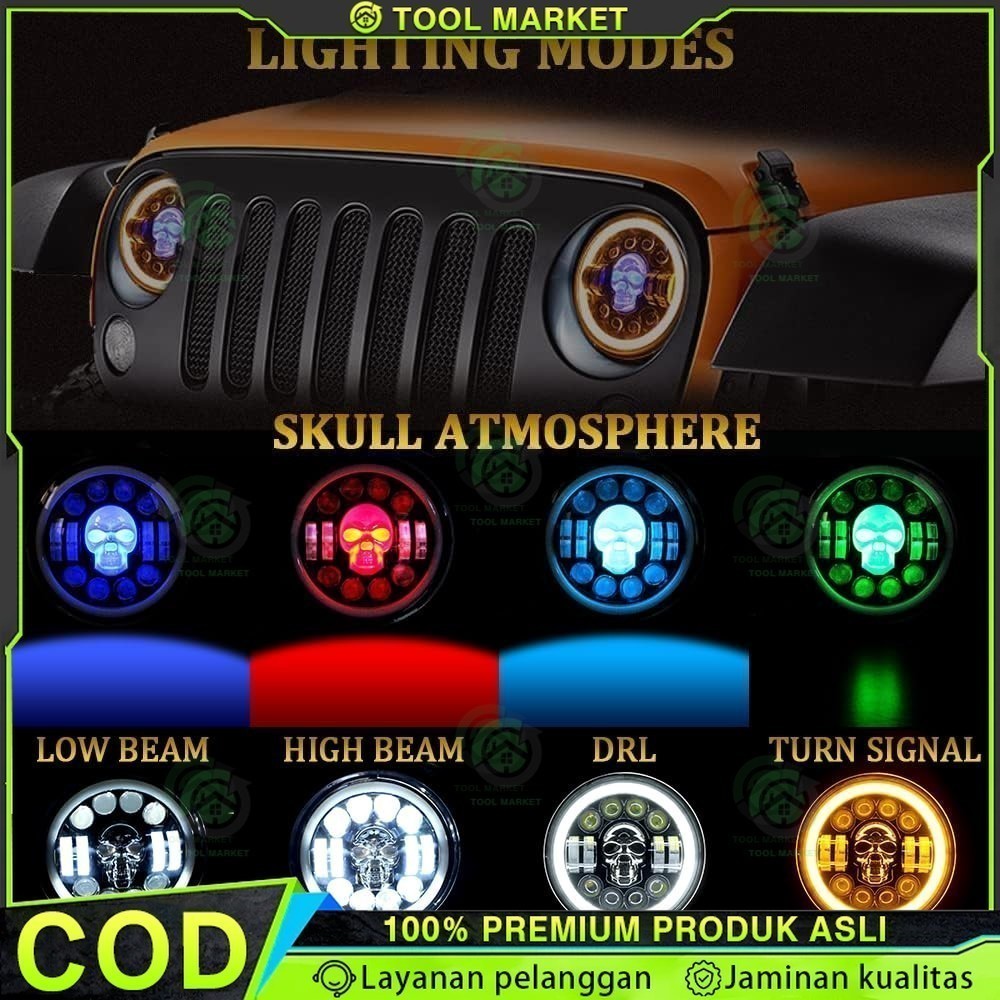 Lampu LED Mobi Lampu Sepeda Motor Lampu Lampu Tembak Daymaker Motor Modifikasi Tengkorak Wrangler 7 