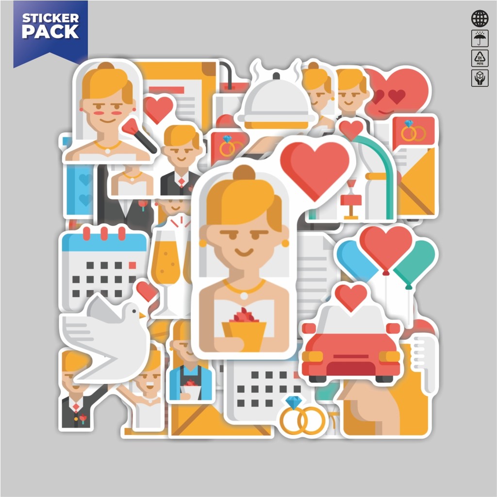 

[100PCS]Stiker Pack Stikeri Ikon Wedding Party [Pesta Pernikahan] Aesthetic Vinyl Anti Air Dekorasi Sticker Laptop Buku Journal Koper Helm Casing HP Gitar Helm Skateboard