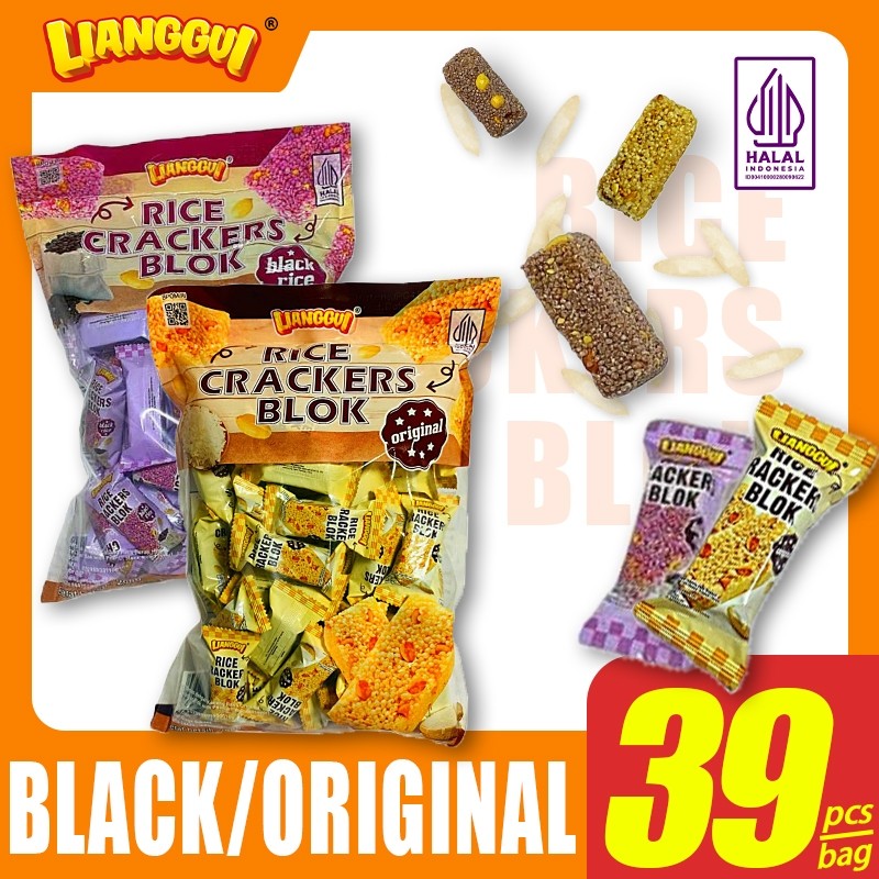 

[HALAL] Lianggui Rice Crackers Jepang Black Rice/Original Rice Crackers Hitam Viral Enak Cemilan Isi Bag 40Pc