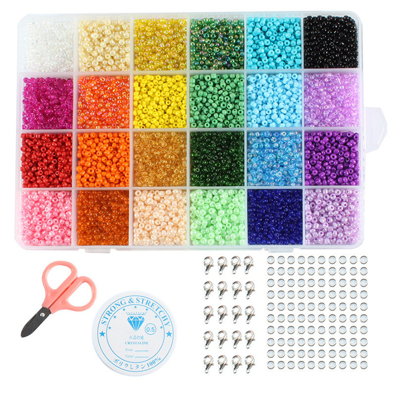 

24-Compartment Glass Seed Beads Kit – Complete Jewelry Making Supplies for DIY Bracelets, Cross Stitch & Crafts