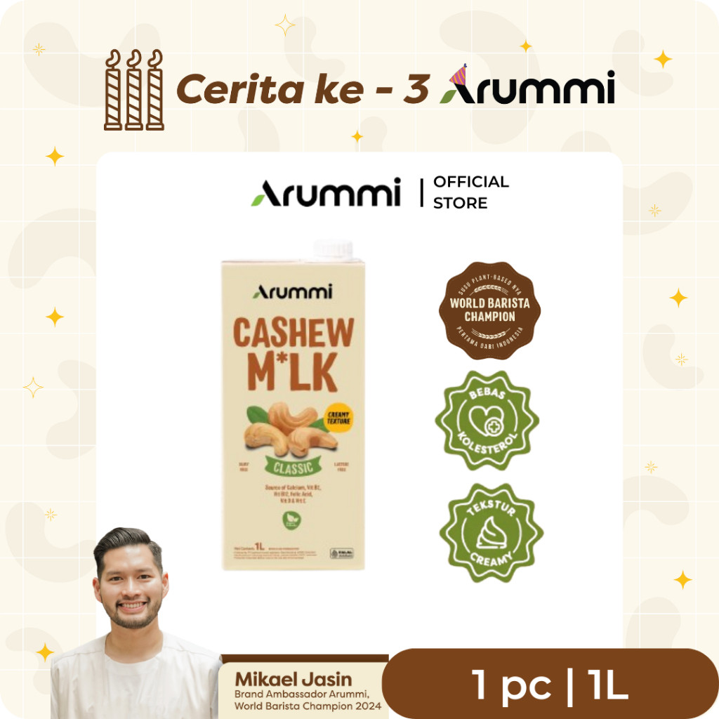 

Arummi Cashew Milk Original 1L - Susu Kacang Mede Dairy & Lactose Free Terlaris