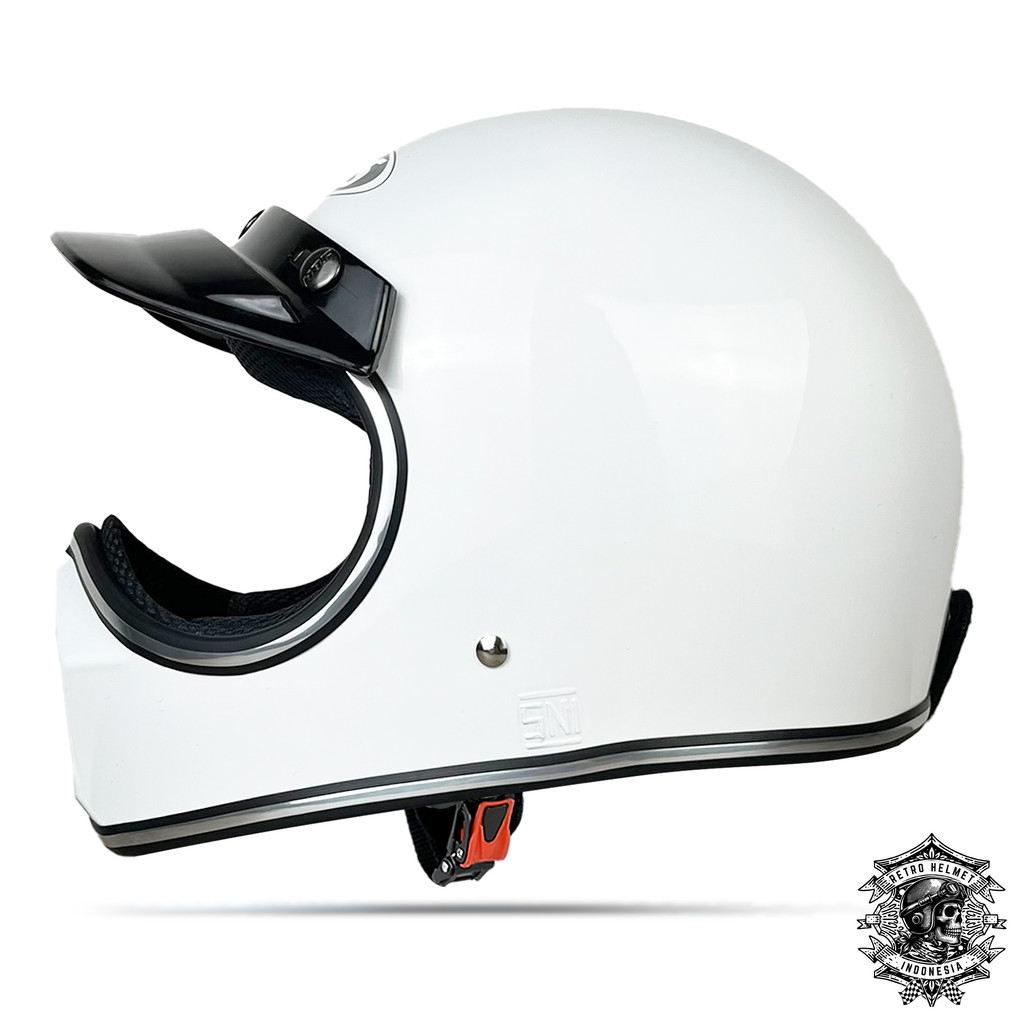Helm Cakil NIELS Full Face Retro List Chrome Free Pet SNI Motorcycle - Putih