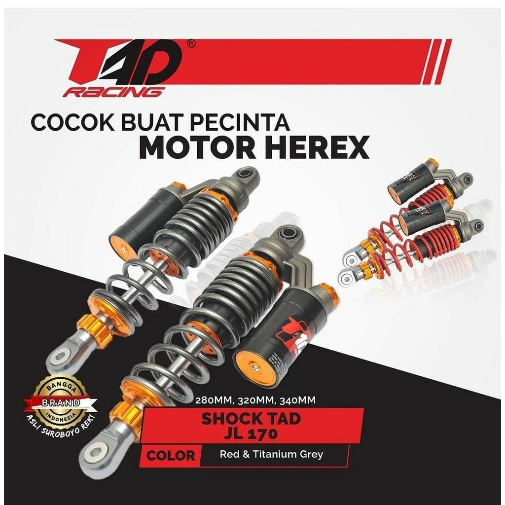 Skok Belakang Motor Merk TAD Tipe JL-170 Ukuran 320 mm Tabung Warna Hitam Tabung Gold Shock Breaker 