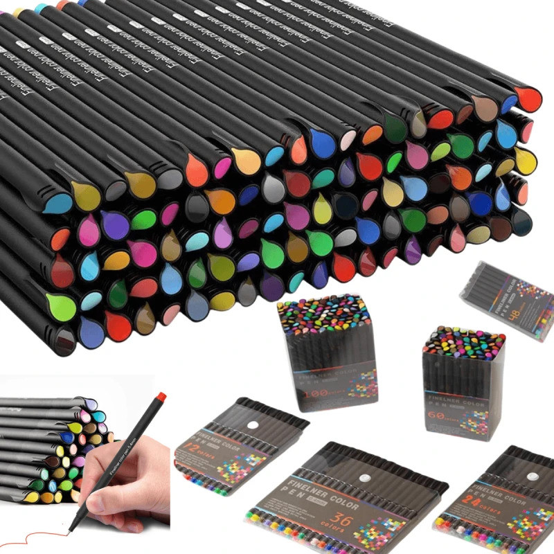 

12/24/36/48/60/100pcs Colorful Micro-Tip Fineliner Pen Set - Vibrant Colors for Line Drawing, Art, Sketching & Painting