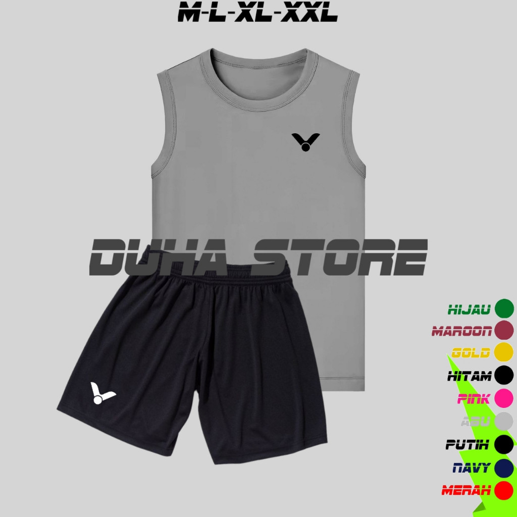 DISKON Setelan Jersey Singlet Baju Olahraga Badminton Volley Voli Bulutangkis Victor Sport Unisex PR