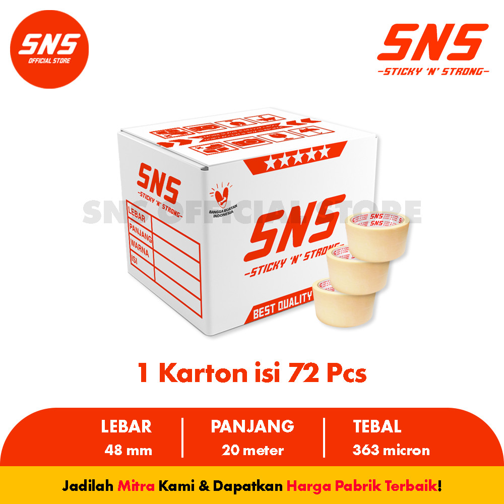 

( 1 DUS / KARTON ) Lakban Kertas / Masking Tape 48 mm x 20 Meter SNS - PackLah (KARGO)