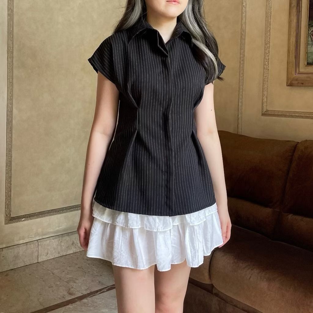 NTF - ZSO KEMEJA XIMENA MODEL KERAH KEKINIAN TOP MODEL SLIM FIT BODYCON OUTFIT KANTORAN / ALBA TOP S