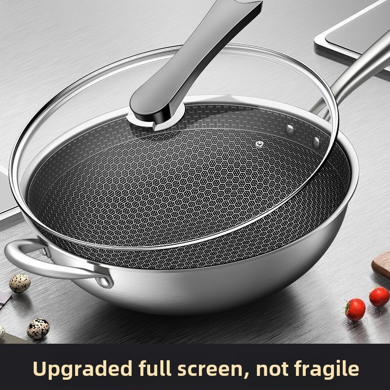 Stainless steel wok Honeycomb non-stick skillet Household wok induction cooker Gas cooker wok pan pa