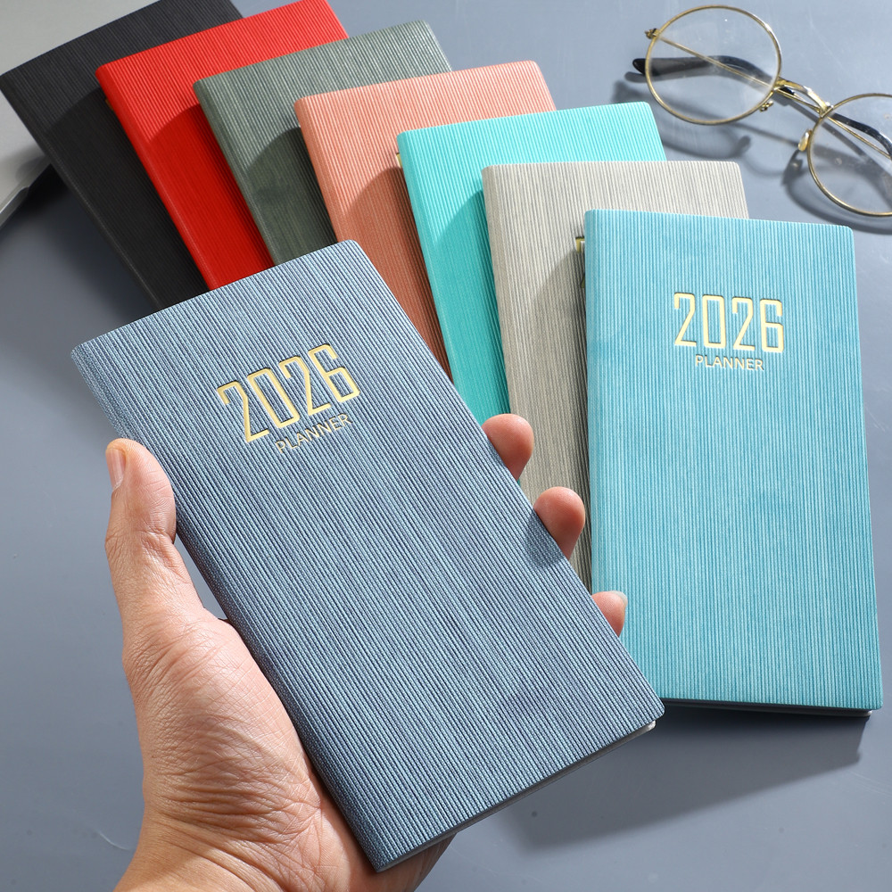 

A6 specification 2026 English calendar book, 64 sheets 128 page leather calendar book, 365 day daily plan book