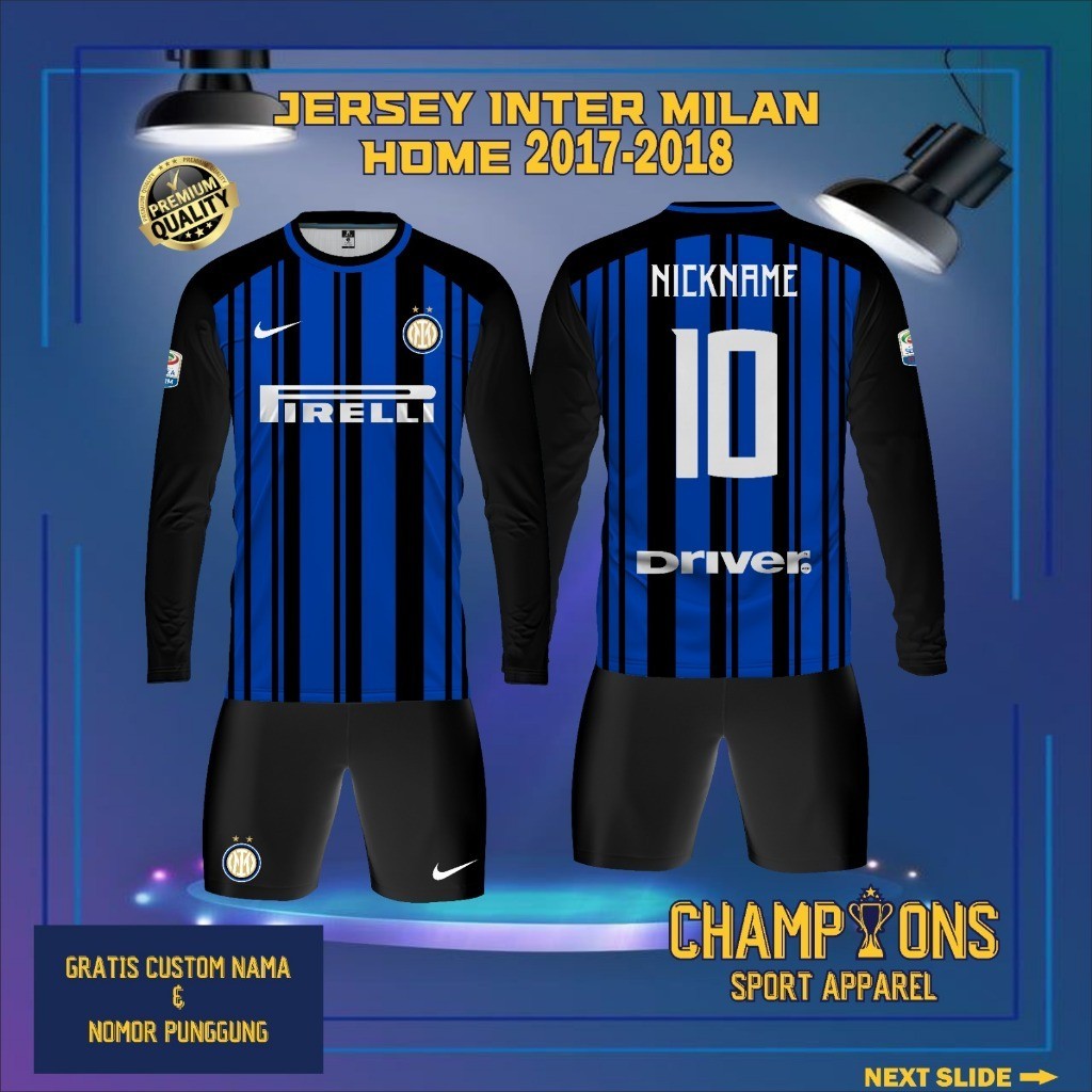 Jersey Klub INTER MILAN HOME 2017 2018 Lengan Panjang - Liga Champions UEFA , Jersey RETRO Full Prin