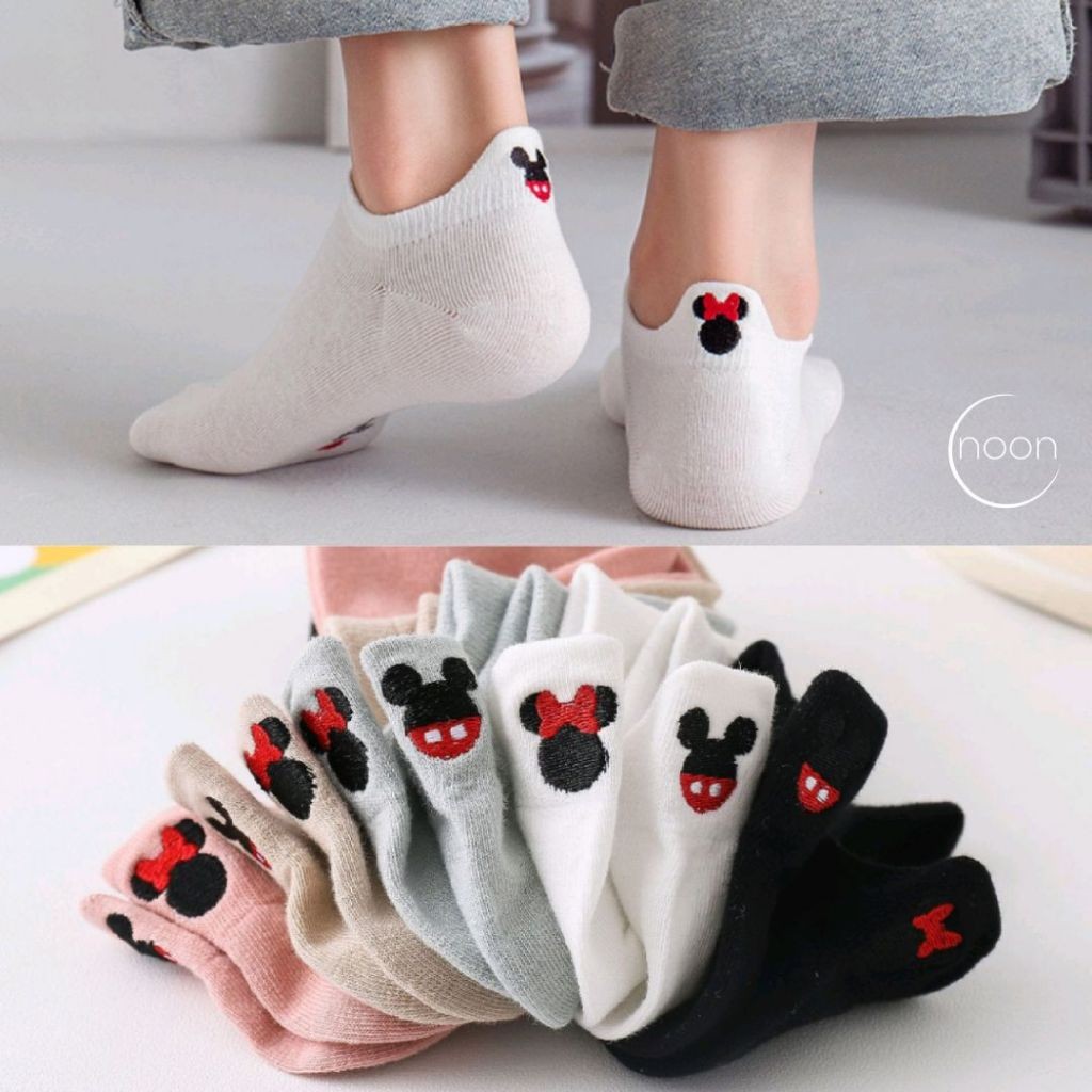 NOON [ Disney (set) ] 5 PASANG Kaos Kaki Pendek Wanita Korea Sneakers Sekolah Olahraga Kerja Kantor 
