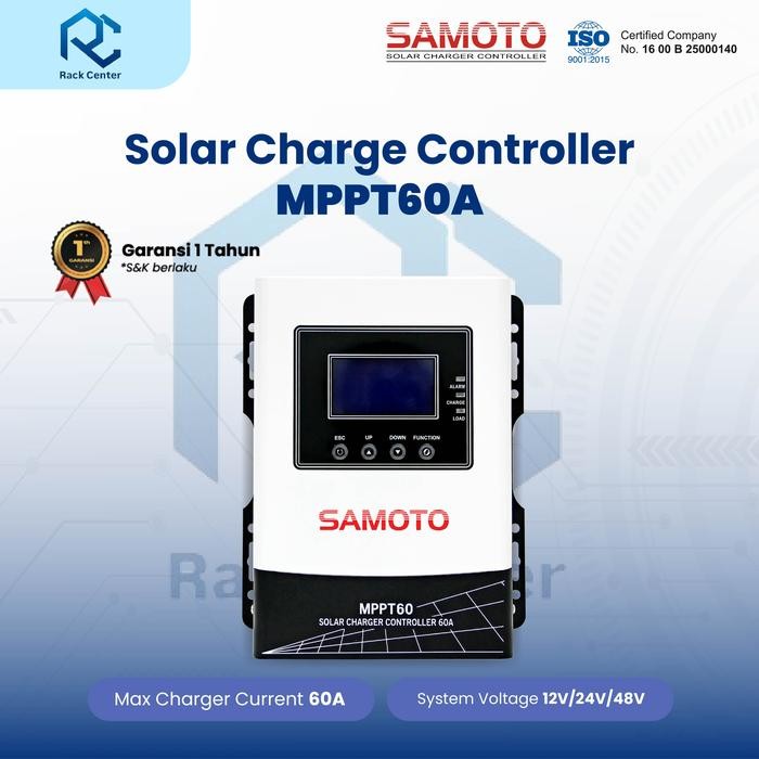 SAMOTO Solar Charge Controller MPPT 60A Charger 12V 24V 48V SCC PV Solar Panel Tenaga Surya PLTS LCD