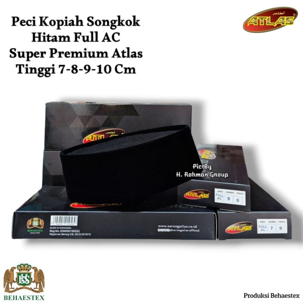 Kopyah Hitam Atlas Full AC | Peci Hitam Atlas Premium | Songkok Hitam Motif FullAC | Peci Atlas Prem