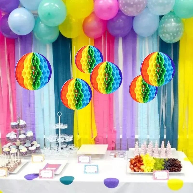 15/20/25/30cm Color Honeycomb Paper Flower Ball Rainbow Paper Balls Decorative Paper Lantern Balls W
