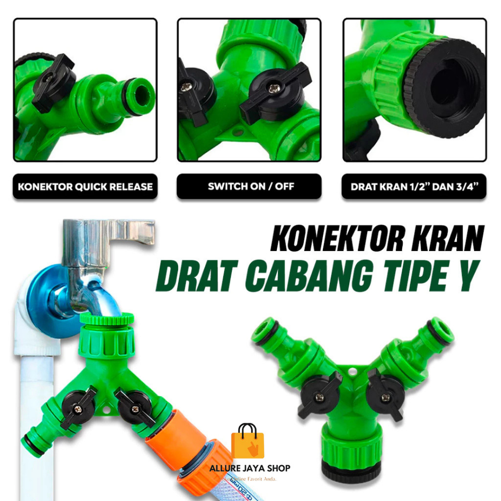 [AJS] Splitter Stop Kran Air Konektor Cabang Kran Drat Tipe Y 1/2" 3/4” Konektor Cabang Pengubung Kr