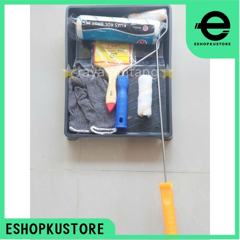 Paket bak 7 in 1 kuas roll 9inch kuas 5inch refill sarung tangan rajut 3 benang peralatan mengecat r