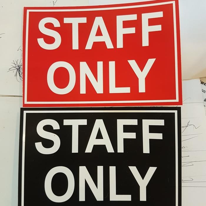 

JUAL SIGN LABEL STICKER STAFF ONLY RED / BLACK UK 15X10CM