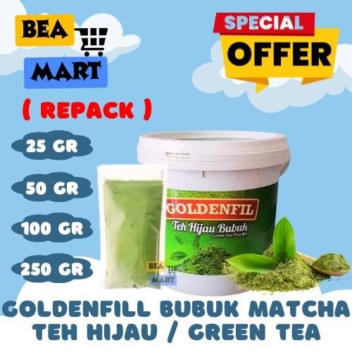 Goldenfill Matcha Green Tea Powder 25gr 50gr 100gr 250gr | Bubuk Teh Hijau Untuk Kue & Minuman Repac