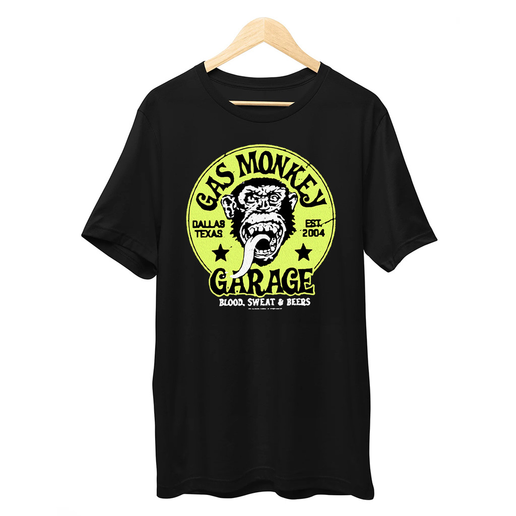 Kaos Streetwear Kartun G-Gas Monkey Garage Motif O-Neck Lengan Pendek
