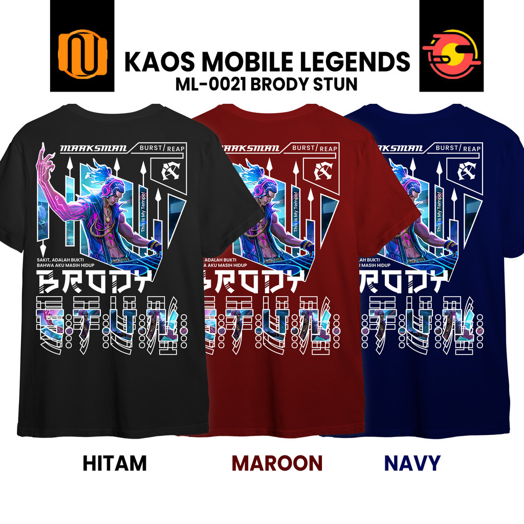 Kaos BRODY STUN Exclusive Mobile Legeds MLBB Skin Lengan Pendek Hitam  Pria Wanita
