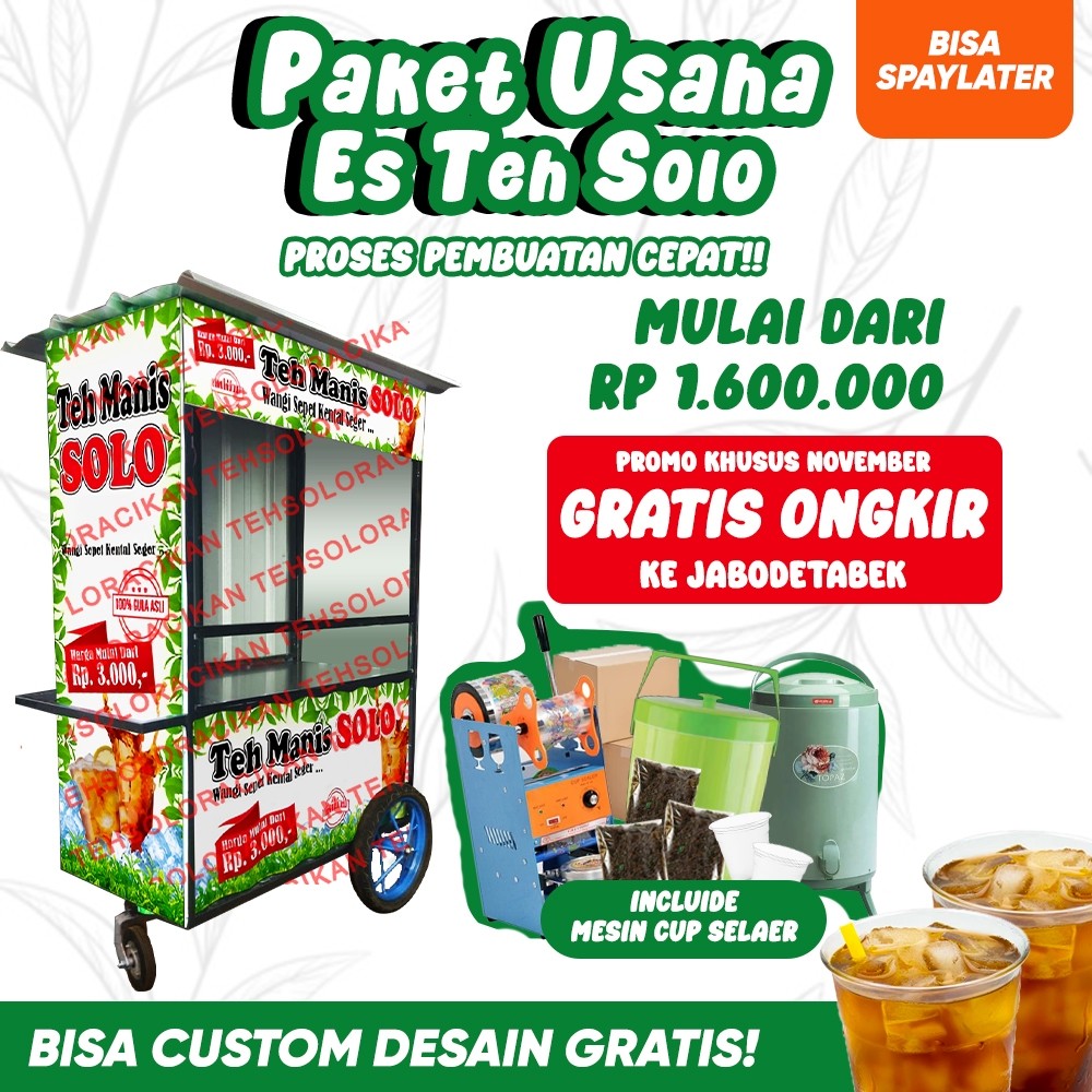 OMAHSETARA PAKET USAHA ES TEH SOLO SIAP JUALAN / GEROBAK ES TEH SOLO (GRATIS ONGKIR)