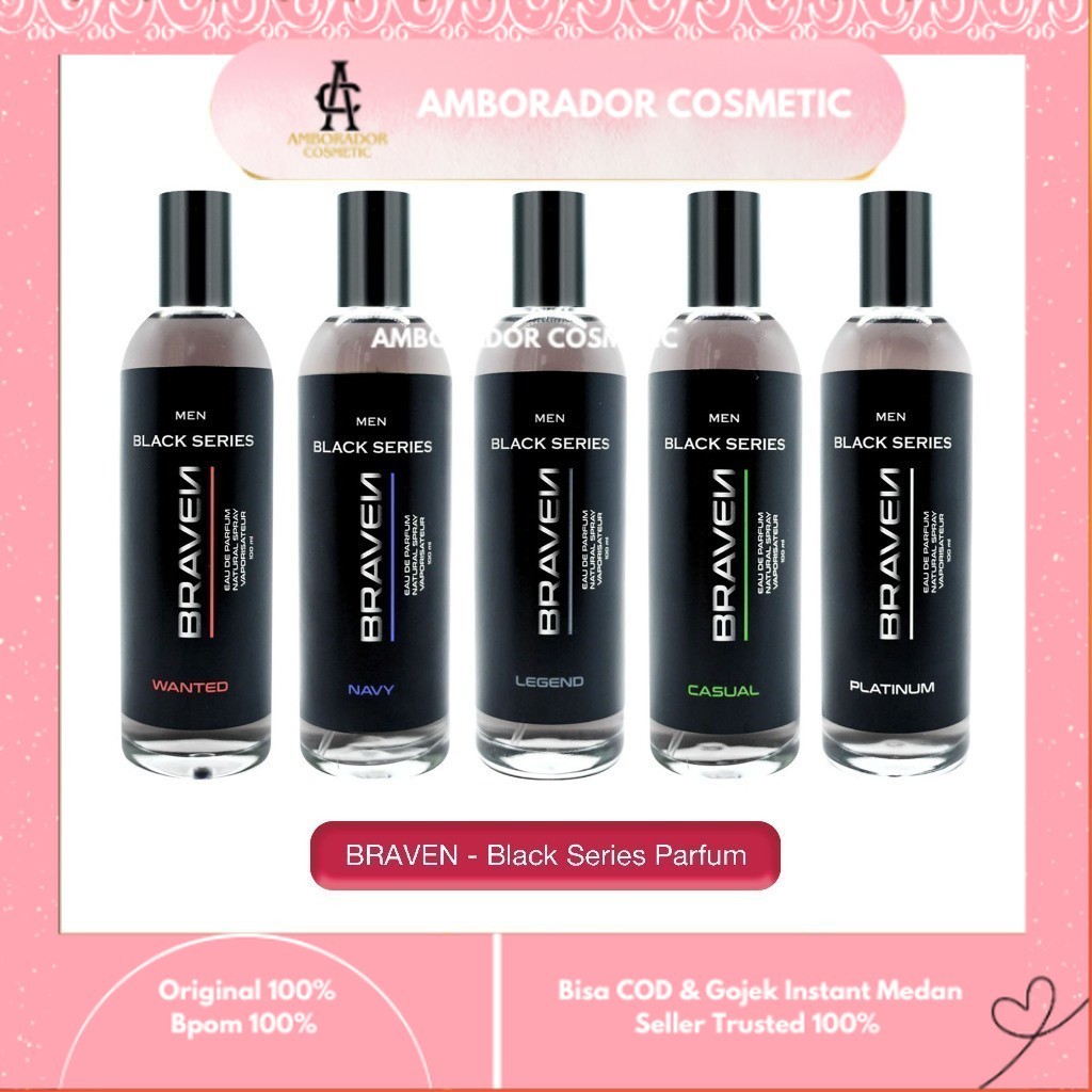 BRAVEN - PARFUM PRIA BLACK SERIES ( 100 ml ) - Perfume Wangi Wanted / Casual / Legend / Navy / Plati