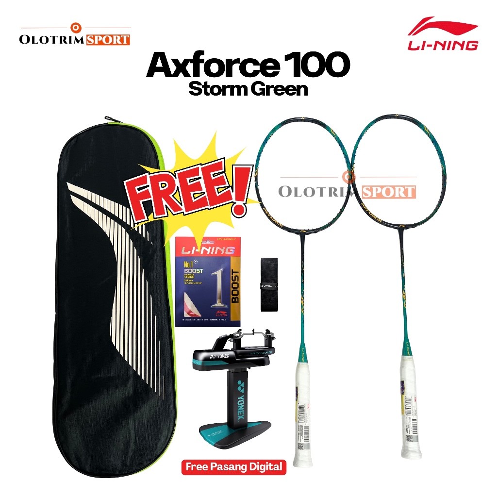Raket Badminton Lining AXFORCE 100 STROM GREEN 100% ORIGINAL LINING