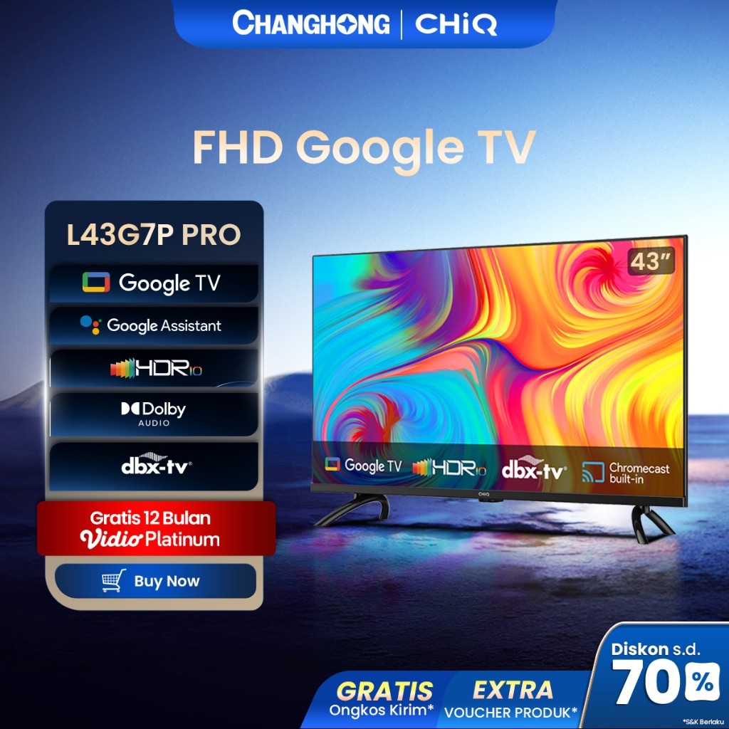 PROMO【Google TV】CHiQ 43 inch Smart TV Full HD-HDR10+DBX Dolby Audio Google Assistant  Netflix Youtub