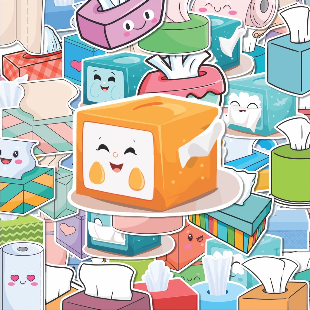 100PCS Lucu Stiker Tissue Box Stiker Aesthetic Stiker Anti Air Stikers Berperekat Waterproof sticker