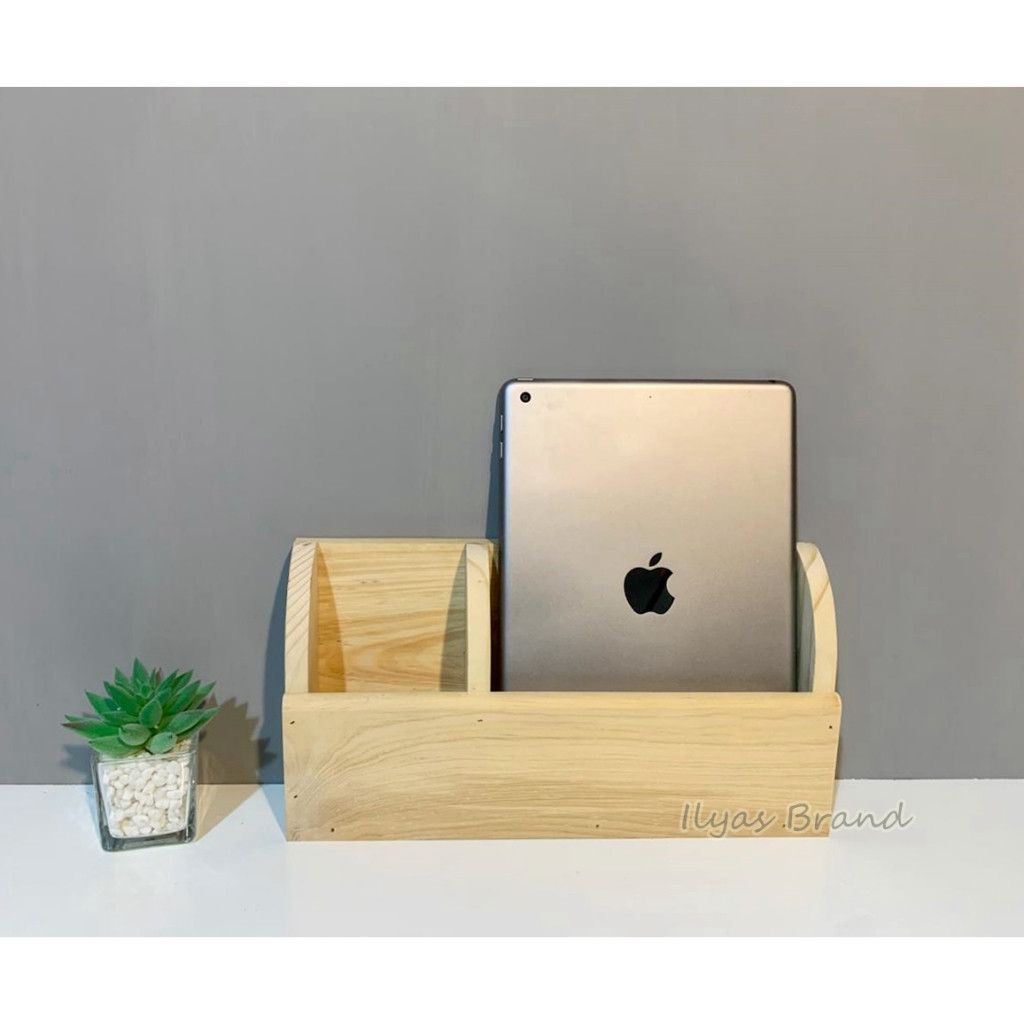 Rak Remot Kayu Gantung Minimalis / Rak Hp Tablet Tempel Dinding 2 Slot 2in1