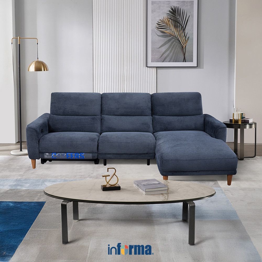 Informa Cheers Madelyn Sofa L Sectional Recliner Fabric Kanan - Biru Sofa Ruang Tamu Kursi Sofa Sofa