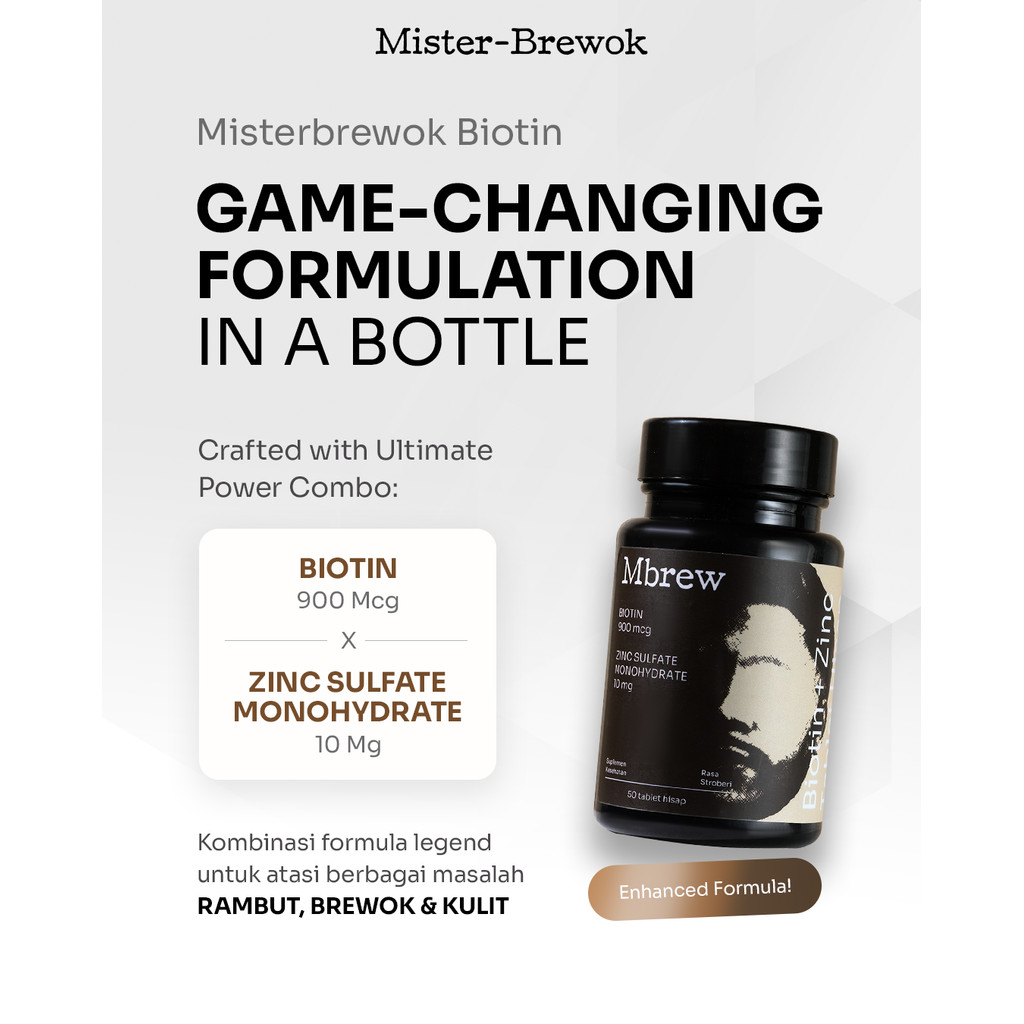 Misterbrewok Biotin 50 Tablet - mengandung Vitamin B7 + Zinc - Membantu kesehatan Rambut Brewok & Ku