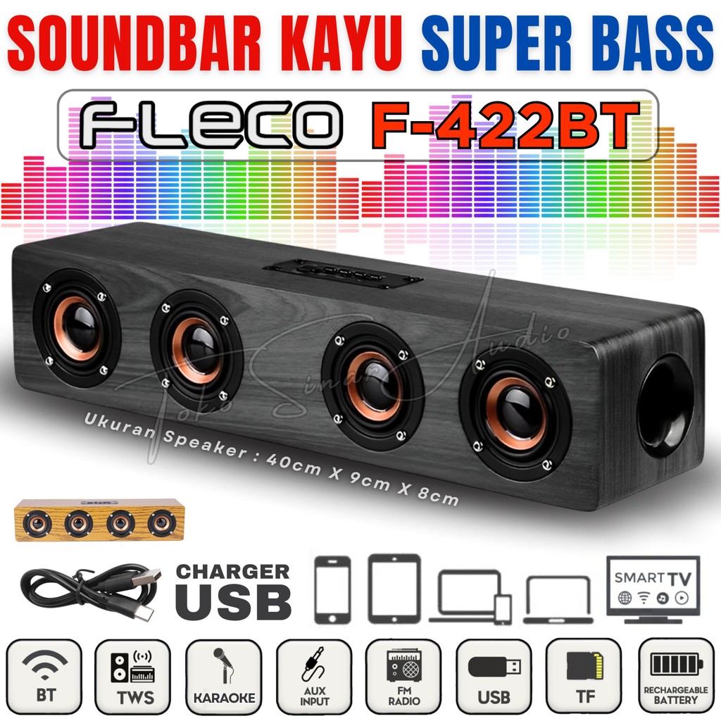 SERBA COD Speaker TV Full Bass SOUNDBAR FLECO F-422BT Speaker Bluetooth Bahan Kayu Fitur Karaoke BT 