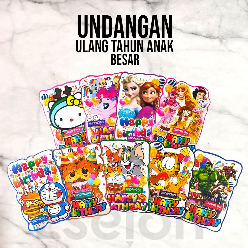 5pcs kartu undangan Ulang Tahun BESAR / kartu undangan ulang tahun karakter / Kartu undangan