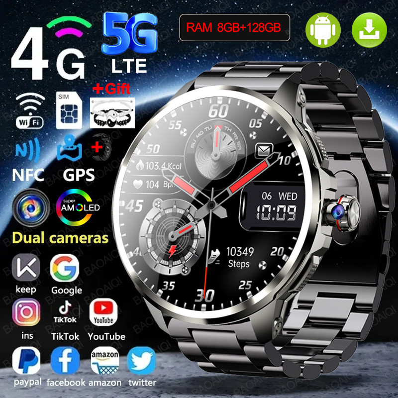5G/4G All-Network Smart Watch 1.95 inch AMOLED 2100mah Battery 8GB+128GB RAM 900W Camera GPS WIFI Go