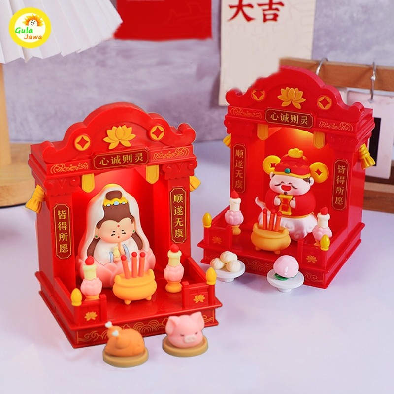 Miniatur Altar Sembahyang Portable Boneka Buddha Set Altar Mini Lengkap Boneka Kwan Im Cai Shen Budd
