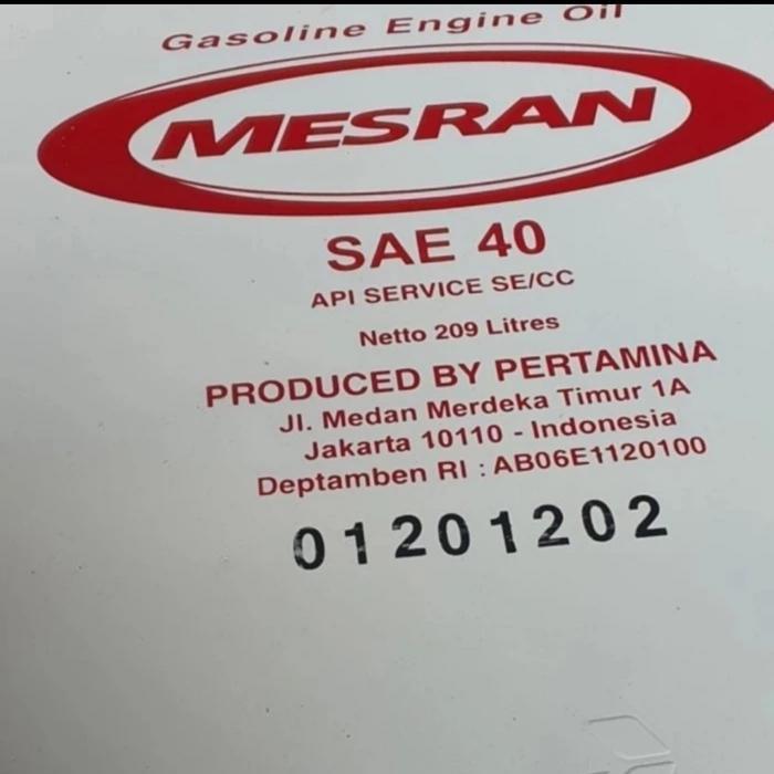 1 DRUM OLI MESRAN SAE40 OLI MESIN ISI 209 LTR