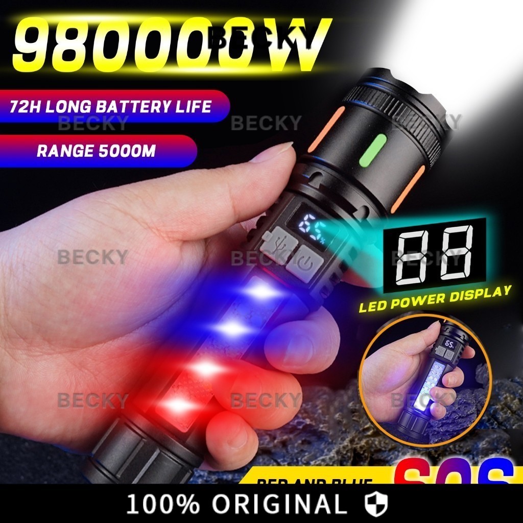 BECKY High Power LED Senter Swat Police Terbaik / Senter Led Rechargeable / Senter Cas Usb Zoom Jara
