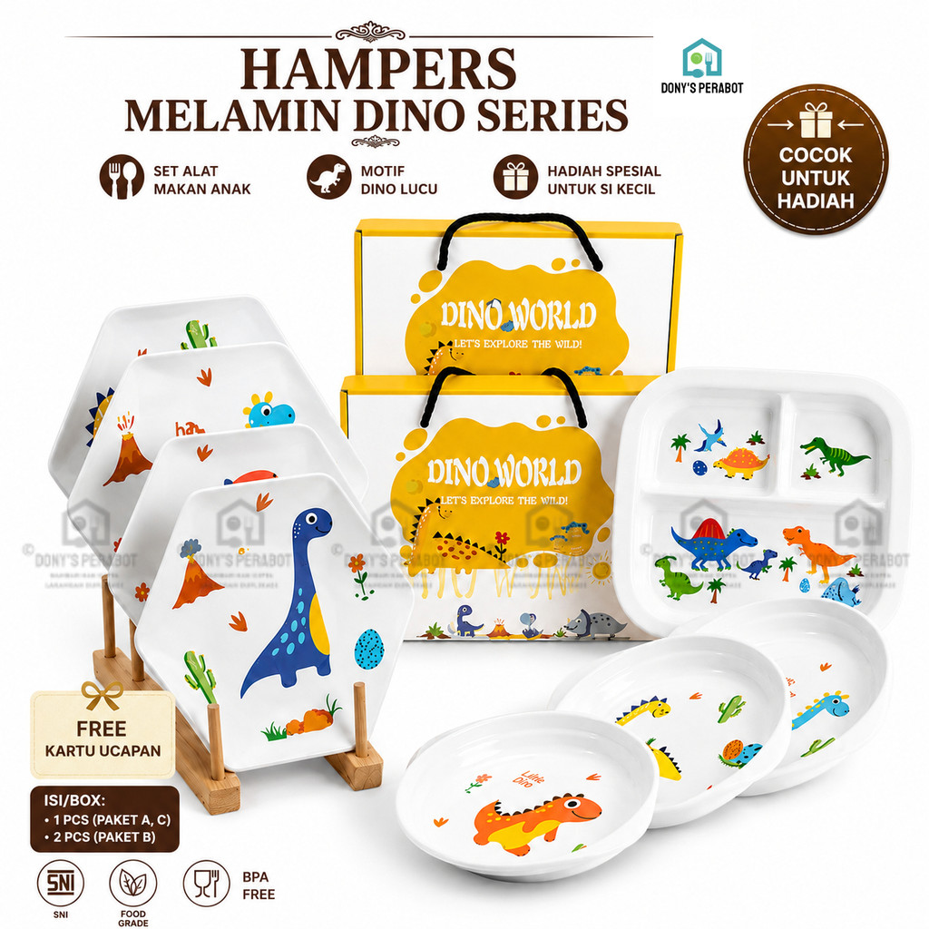 TOPTREE Hampers Piring Anak Melamin Motif Dino 8/9 Inch