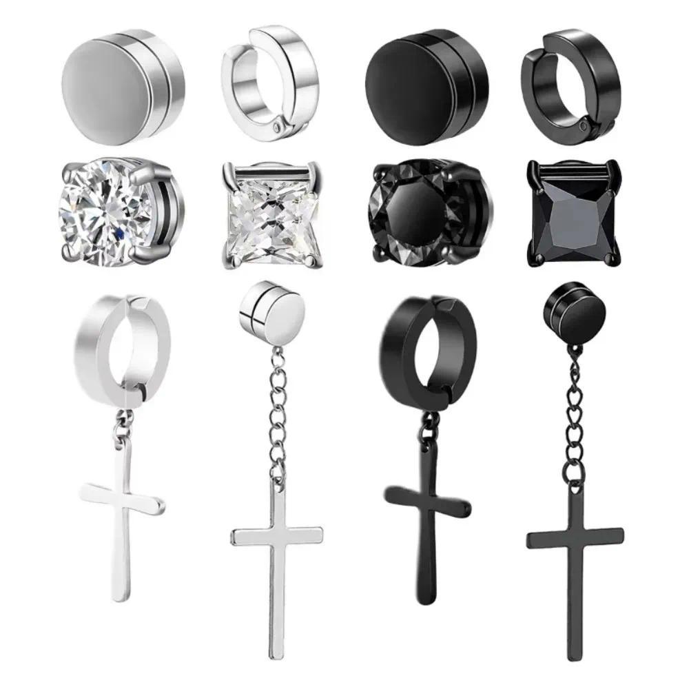1-12 Pasang Anting Magnetik Tanpa Tindik, Anting Palsu, Hadiah untuk Pria Wanita, Perhiasan