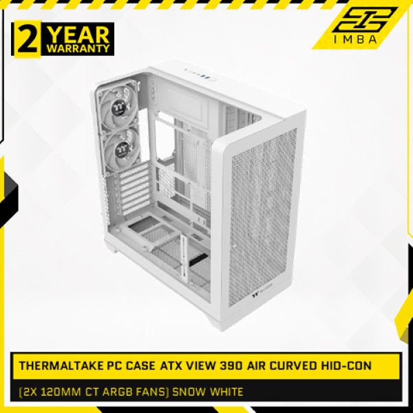 THERMALTAKE PC CASE ATX VIEW 390 AIR CURVED HID-CON (2X 120MM CT ARGB FANS) SNOW WHITE 2Y