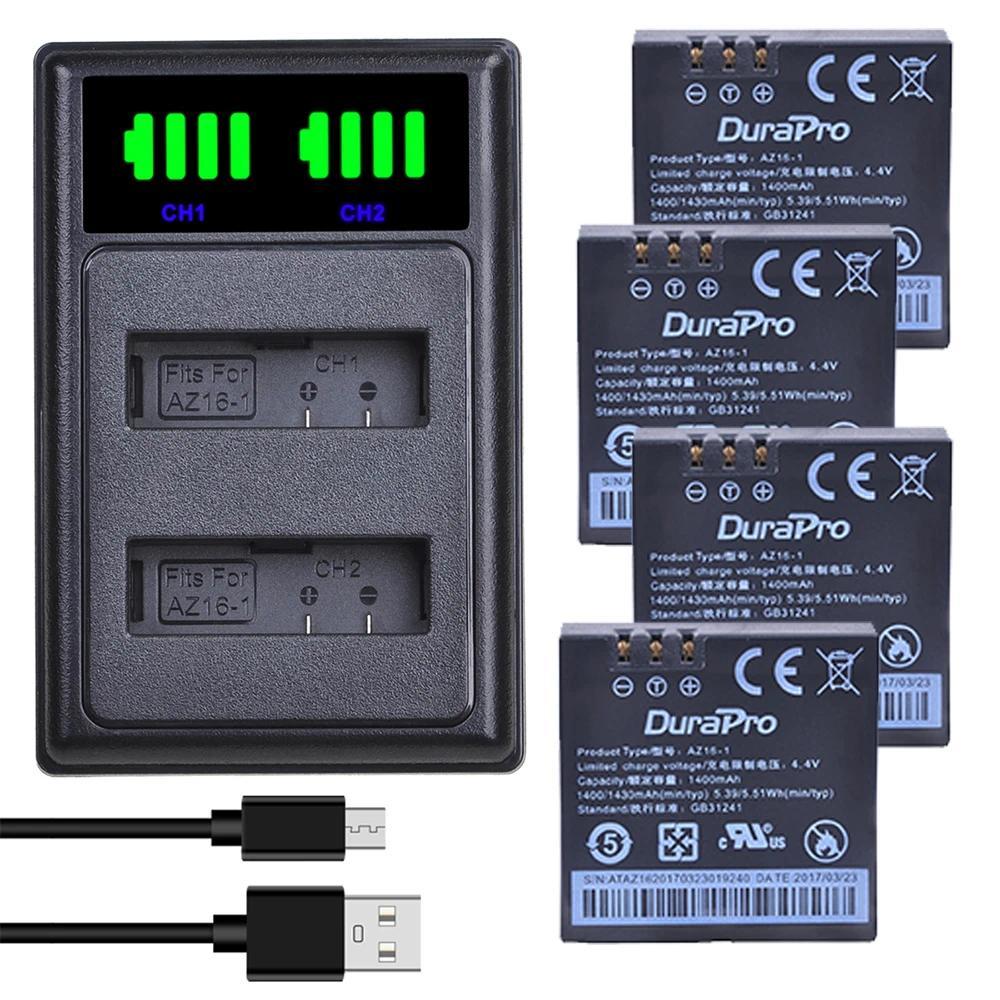 1400mAh AZ16 1 Battery AZ16-1 Bateria +LED Dual Charger &USB-C Port for Xiaomi Yi 2 4K Original Xiao