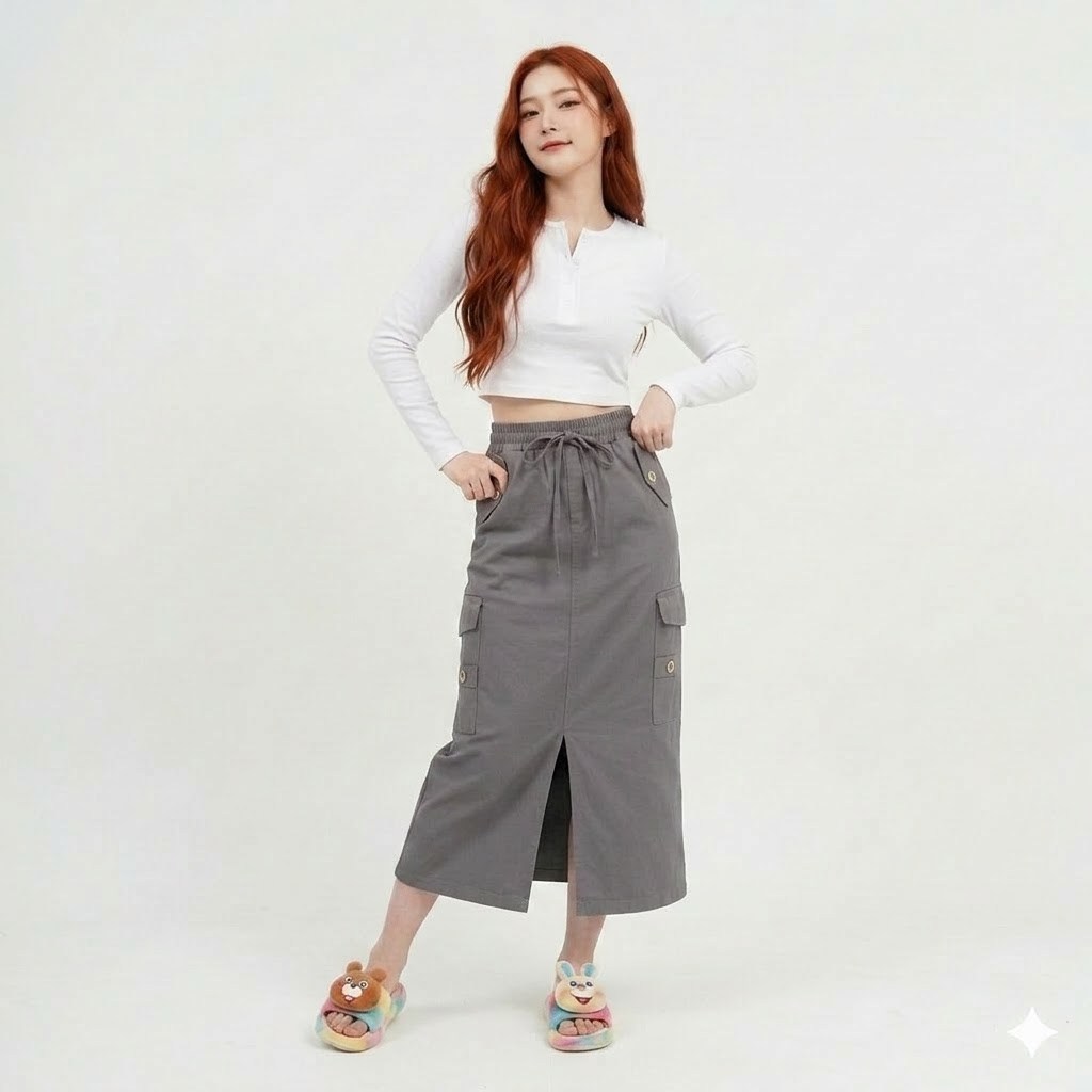 Rok Kargo Twill Combed Strecth Span Skirt Belah - Cheza Cargo Skirt #4